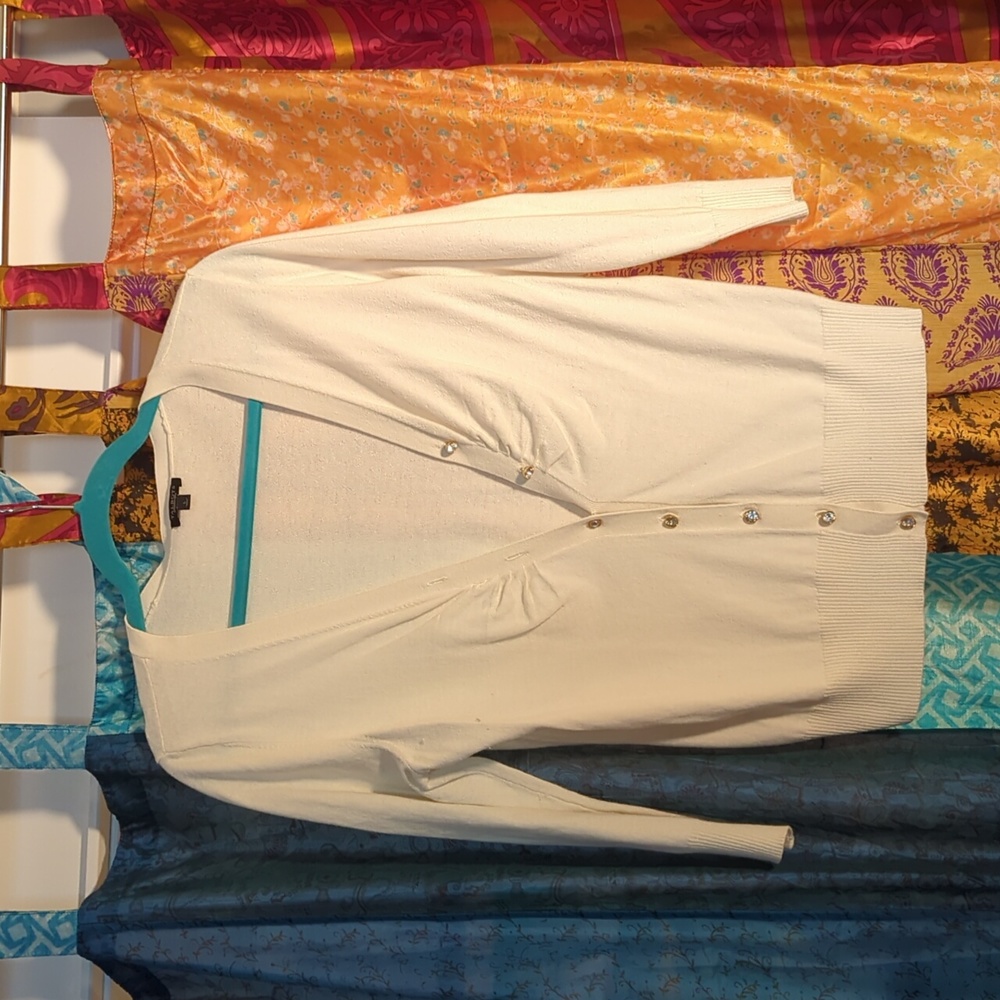 Jewel button white Talbots cardigan